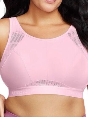 GLAMORISE SPORT Wireless Sports Bra in Light Pink with Laser-Cut Mesh Large 40DD